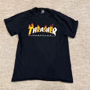 VTG Thrasher Magazine‎ Flame Logo Graphic Print T-Shirt Black Medium
